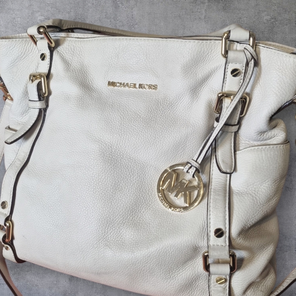 Michael Kors Cream Shoulder Bag with Gold Accents